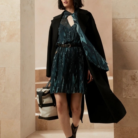 NWT Banana Republic Elegant Black and Teal Dress Sz L - Picture 1 of 7
